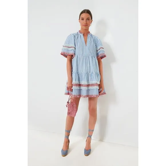Tuckernuck Women's Savannah Stripe Crawford Dress Short Sleeves Blue Size S