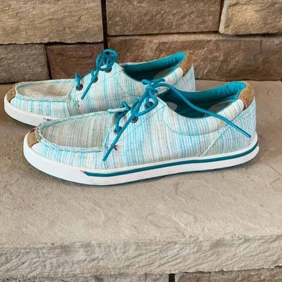 Twisted X Hooey turquoise and white lace up canvas shoes sz 7M