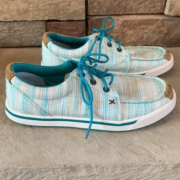 Twisted X Hooey turquoise and white lace up canvas shoes sz 7M