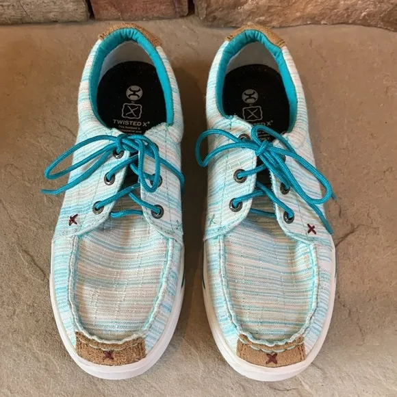 Twisted X Hooey turquoise and white lace up canvas shoes sz 7M
