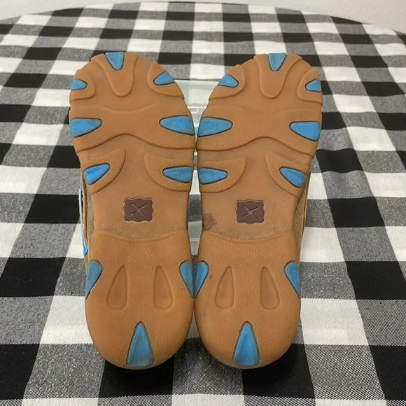Twisted X Men's Leather Boat Shoe Driving Moccasins Size 6M Brown Blue Slip On