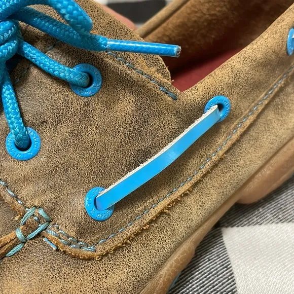 Twisted X Men's Leather Boat Shoe Driving Moccasins Size 6M Brown Blue Slip On