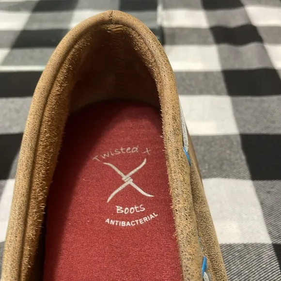 Twisted X Men's Leather Boat Shoe Driving Moccasins Size 6M Brown Blue Slip On