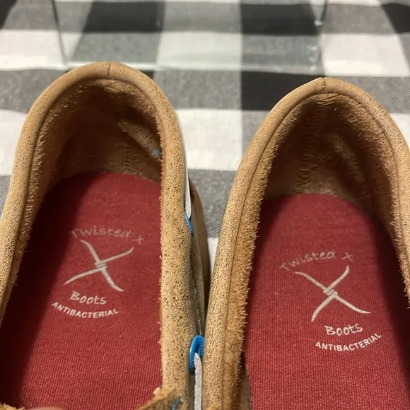 Twisted X Men's Leather Boat Shoe Driving Moccasins Size 6M Brown Blue Slip On