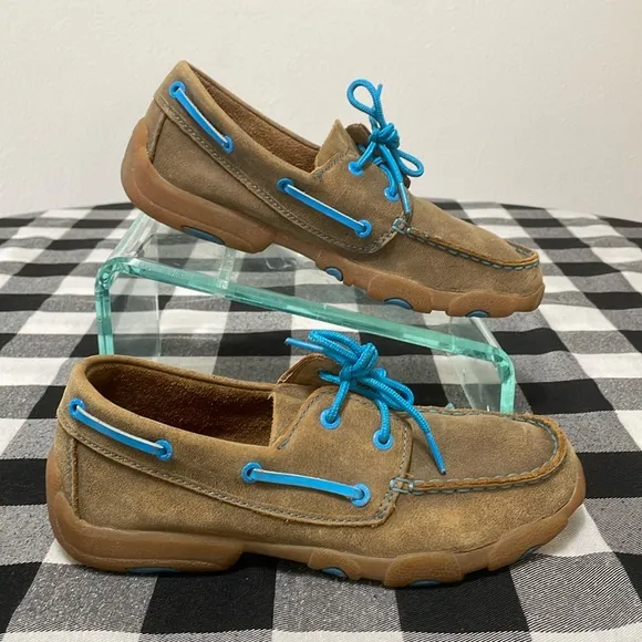 Twisted X Men's Leather Boat Shoe Driving Moccasins Size 6M Brown Blue Slip On