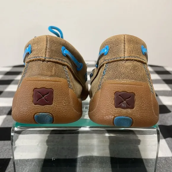 Twisted X Men's Leather Boat Shoe Driving Moccasins Size 6M Brown Blue Slip On