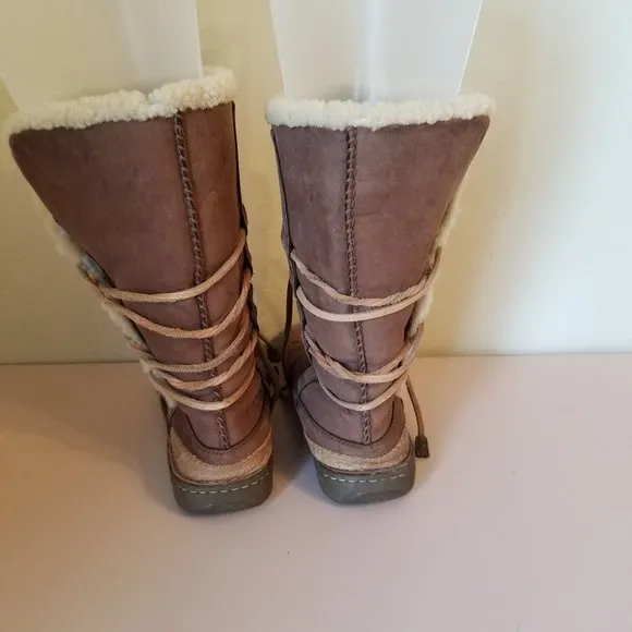 Ugg 9 Tall Boots 1634 CATALINA Brown Leather Sheepskin Lace Up Wrap Around
