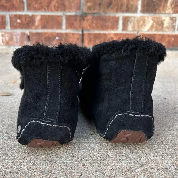 UGG ALENA SLIPPER BLACK SUEDE SHEEPSKIN CUFF MOCCASINS WOMENS