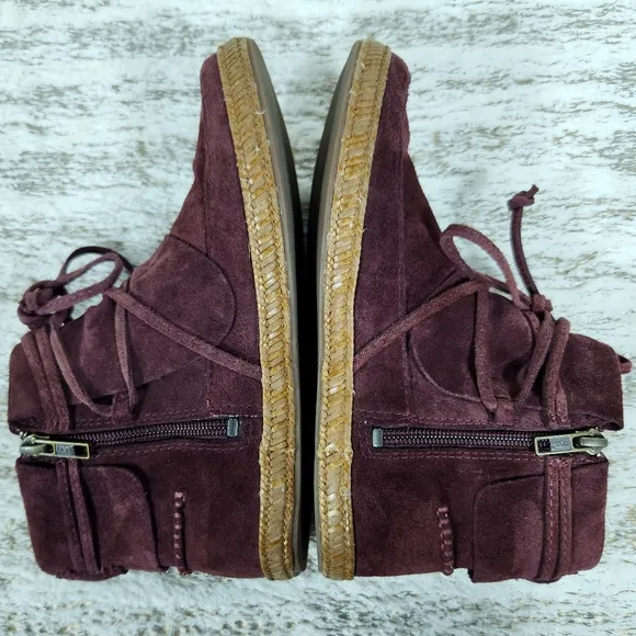 UGG &quot;Reid Moccasin Booties&quot; Leather Moc Ankle Boots Maroon Red | Women's Size 6