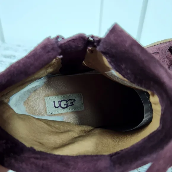 UGG &quot;Reid Moccasin Booties&quot; Leather Moc Ankle Boots Maroon Red | Women's Size 6