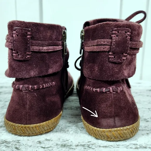 UGG &quot;Reid Moccasin Booties&quot; Leather Moc Ankle Boots Maroon Red | Women's Size 6