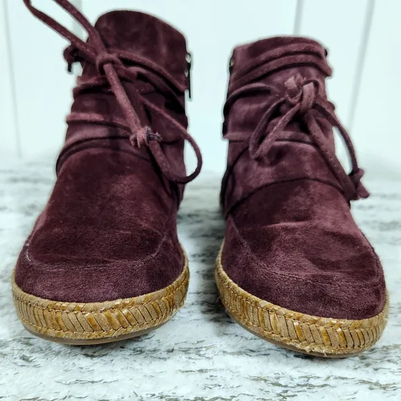 UGG &quot;Reid Moccasin Booties&quot; Leather Moc Ankle Boots Maroon Red | Women's Size 6