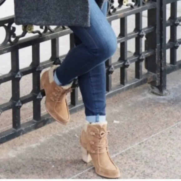 UGG ANALISE SUEDE ANKLE HEELED BOOTS CHESTNUT EUC size 7