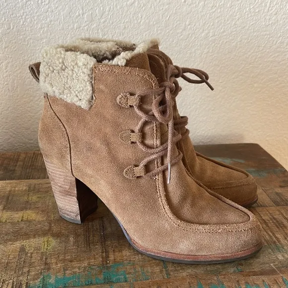 UGG ANALISE SUEDE ANKLE HEELED BOOTS CHESTNUT EUC size 7