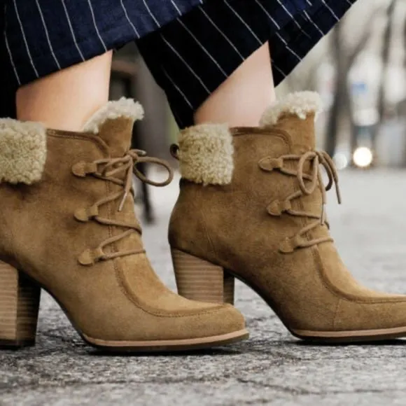 UGG ANALISE SUEDE ANKLE HEELED BOOTS CHESTNUT EUC size 7