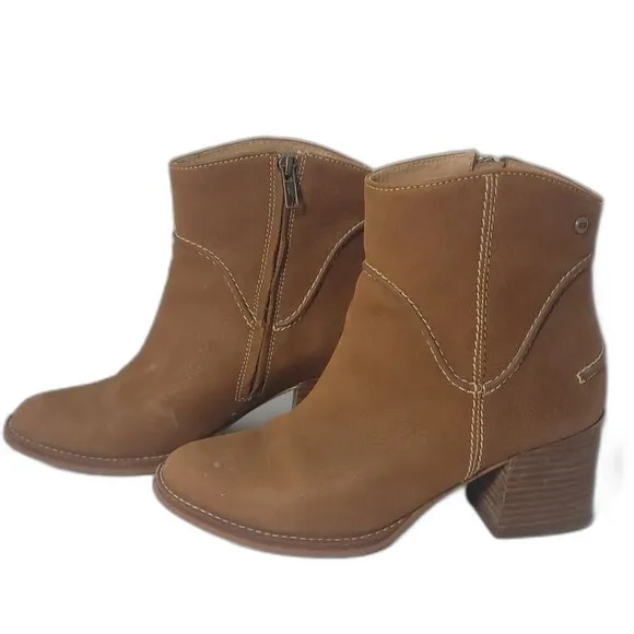UGG Annie Chestnut Brown Tan Leather Heeled Ankle Booties Boots Women’s 8
