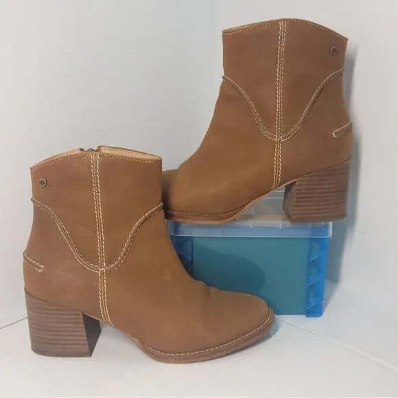 UGG Annie Chestnut Brown Tan Leather Heeled Ankle Booties Boots Women’s 8