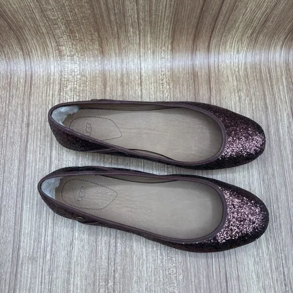 UGG ANTORA GLITTER WOMENS FLATS BROWN BRONZE/COPPER LEATHER SIZE 10