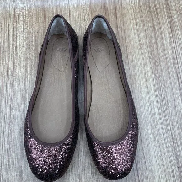 UGG ANTORA GLITTER WOMENS FLATS BROWN BRONZE/COPPER LEATHER SIZE 10