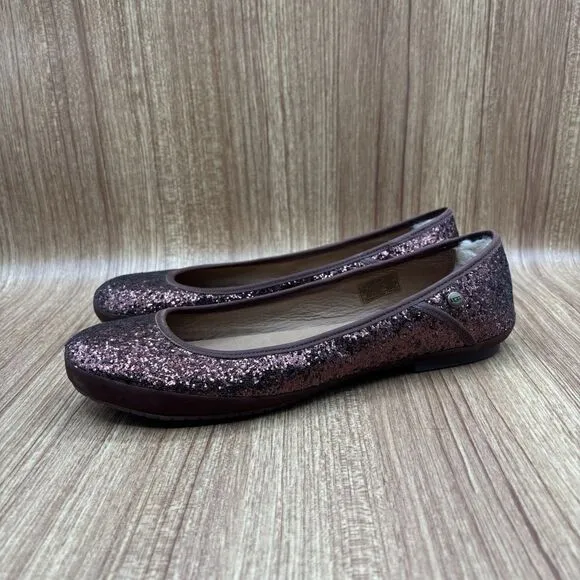UGG ANTORA GLITTER WOMENS FLATS BROWN BRONZE/COPPER LEATHER SIZE 10