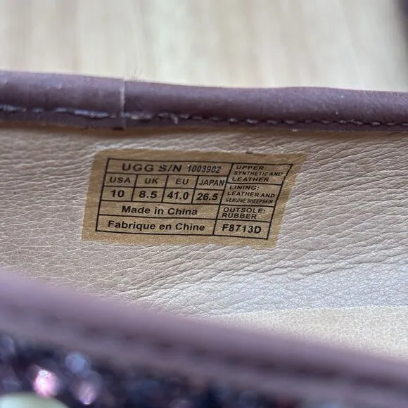 UGG ANTORA GLITTER WOMENS FLATS BROWN BRONZE/COPPER LEATHER SIZE 10