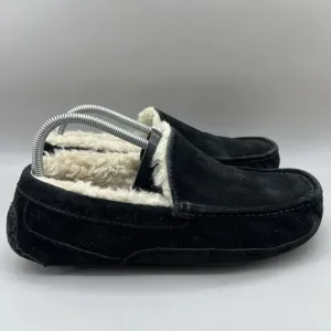 UGG Ascot Mens Slippers Loafer Size 9 Black Suede Sheepskin Slip On Shoe