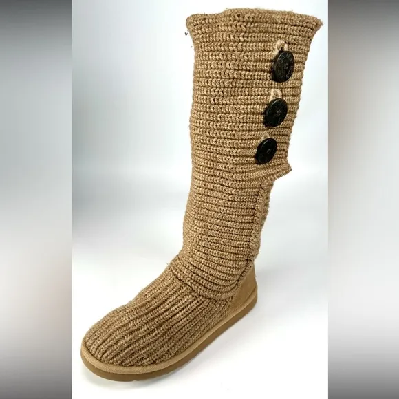 UGG Australia Classic Knit Cardy Knee High Sweater Boots Sheepskin in Chestnut