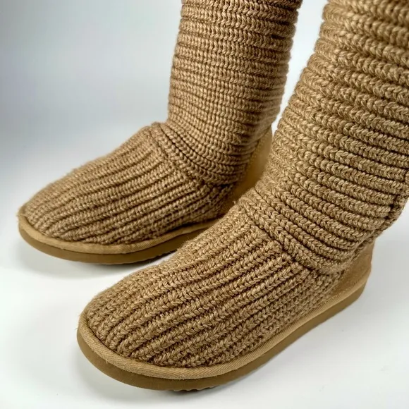 UGG Australia Classic Knit Cardy Knee High Sweater Boots Sheepskin in Chestnut