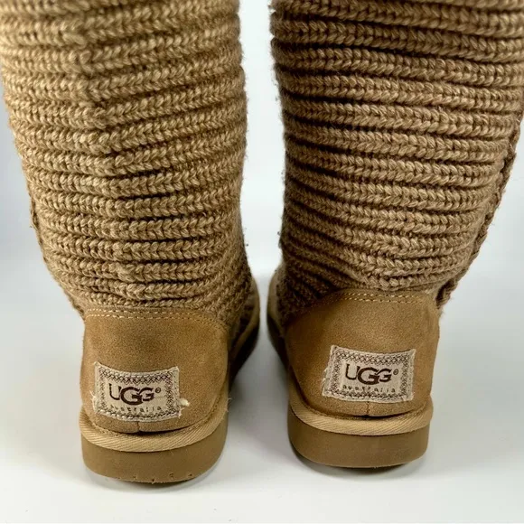 UGG Australia Classic Knit Cardy Knee High Sweater Boots Sheepskin in Chestnut