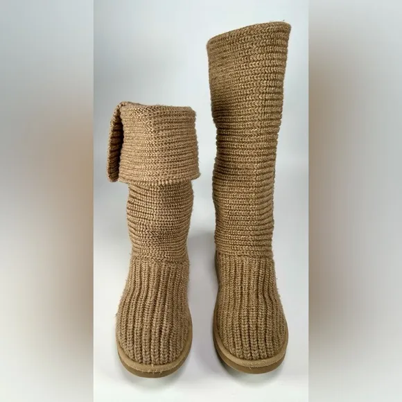 UGG Australia Classic Knit Cardy Knee High Sweater Boots Sheepskin in Chestnut