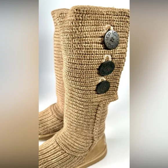 UGG Australia Classic Knit Cardy Knee High Sweater Boots Sheepskin in Chestnut