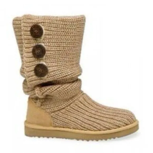 UGG Australia Classic Knit Cardy Knee High Sweater Boots Sheepskin in Chestnut