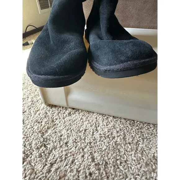 UGG Australia Suede Boots Shearling Cuff Buckle Accent Black Women's Size 7