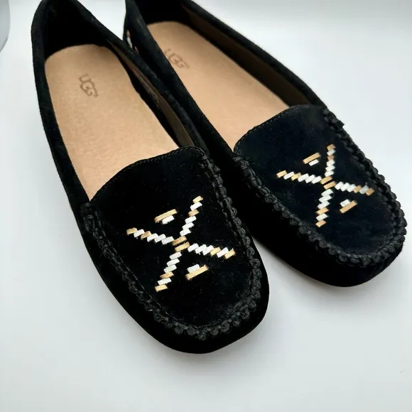 UGG Australia Women Calze Rustic Moccasins Suede Shoes Black Sz. 7 NWOB