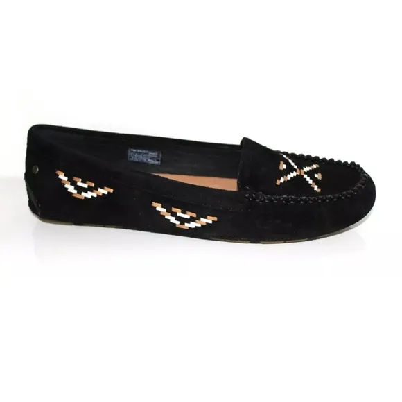 UGG Australia Women Calze Rustic Moccasins Suede Shoes Black Sz. 7 NWOB