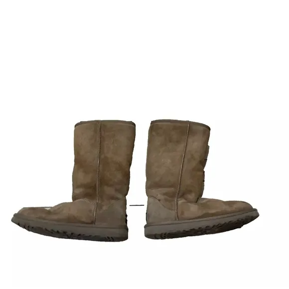 UGG Australia Womens Tall Boots Tan Leather Upper 5 Sheep Fur Warm Pull On Flat