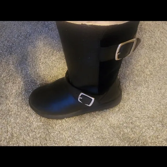 Ugg Australis Brieda Black Leather Waterproof Sherpa Bootie Size 8/39 EUC