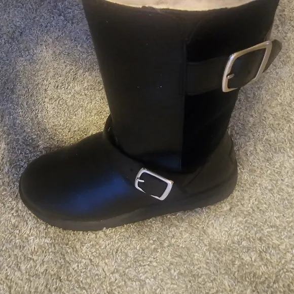 Ugg Australis Brieda Black Leather Waterproof Sherpa Bootie Size 8/39 EUC