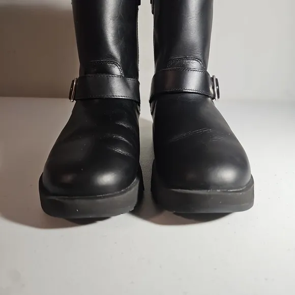 Ugg Australis Brieda Black Leather Waterproof Sherpa Bootie Size 8/39 EUC