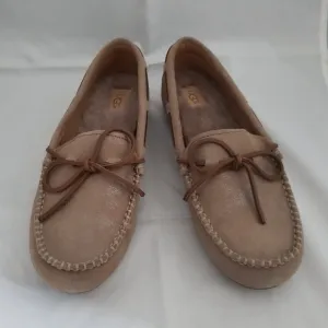 UGG Beige Shimmering Moccasins Slippers Bow Extra Insole sz 5 36 New