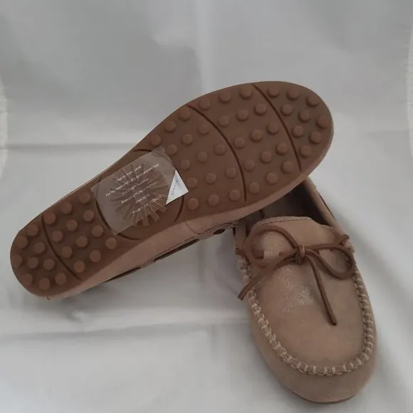 UGG Beige Shimmering Moccasins Slippers Bow Extra Insole sz 5 36 New