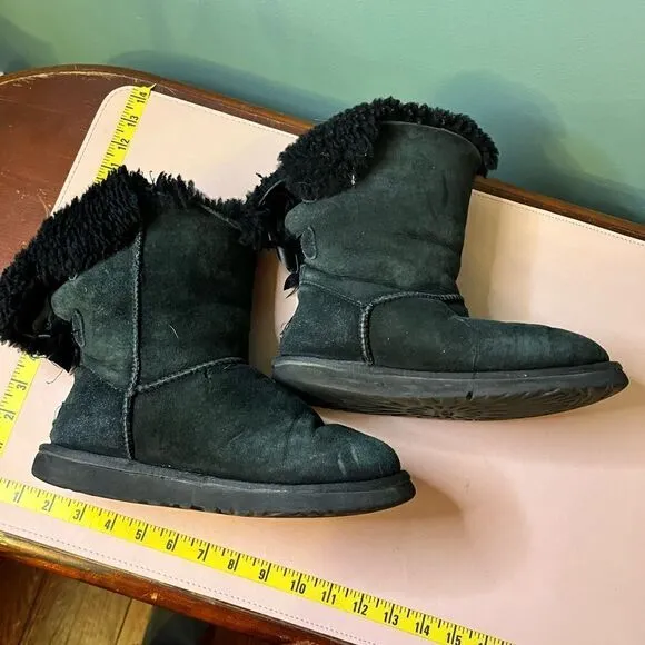 UGG Black Boots With Bows Size 8 WORN USED