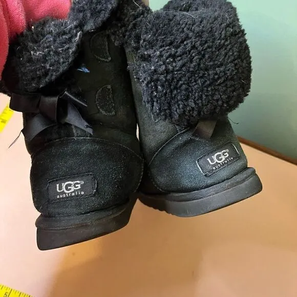 UGG Black Boots With Bows Size 8 WORN USED