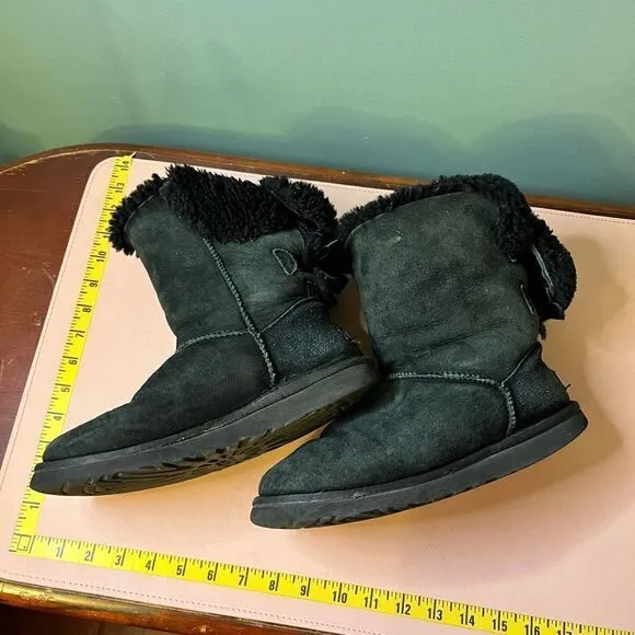 UGG Black Boots With Bows Size 8 WORN USED