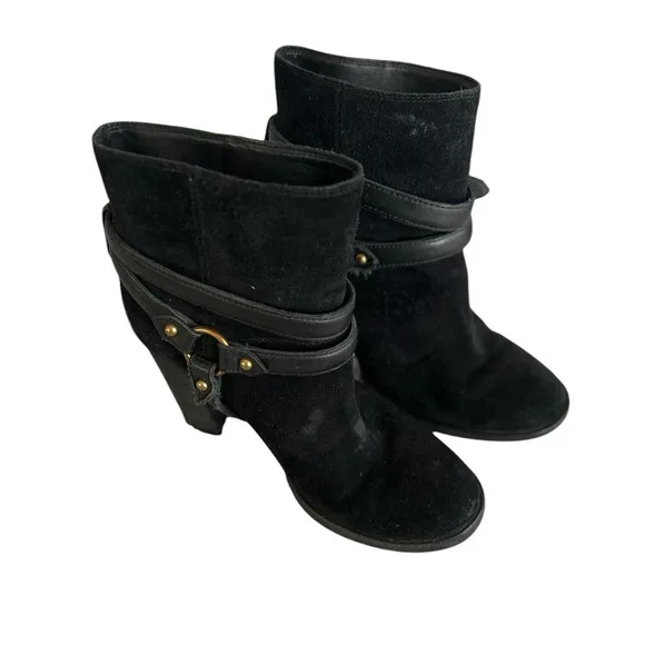 UGG Black Leather and Suede Heeled Harness