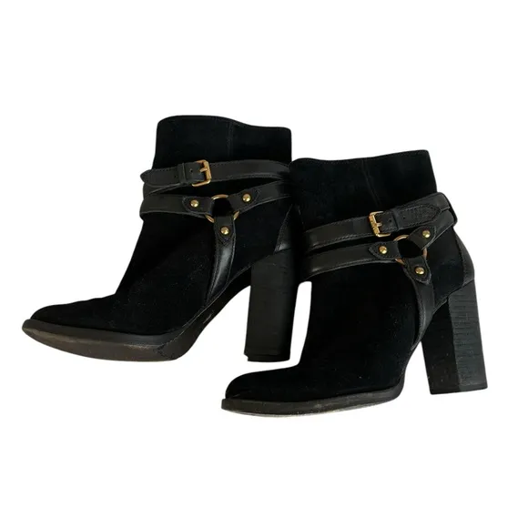 UGG Black Leather and Suede Heeled Harness