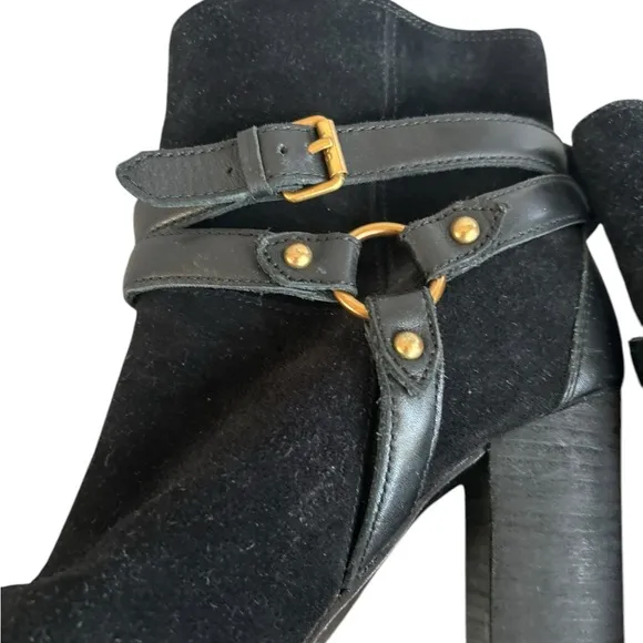 UGG Black Leather and Suede Heeled Harness