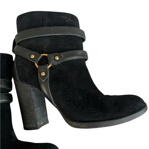 UGG Black Leather and Suede Heeled Harness