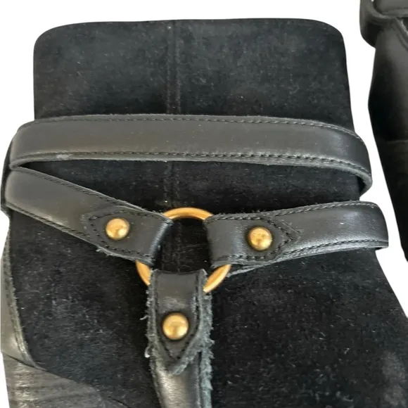 UGG Black Leather and Suede Heeled Harness
