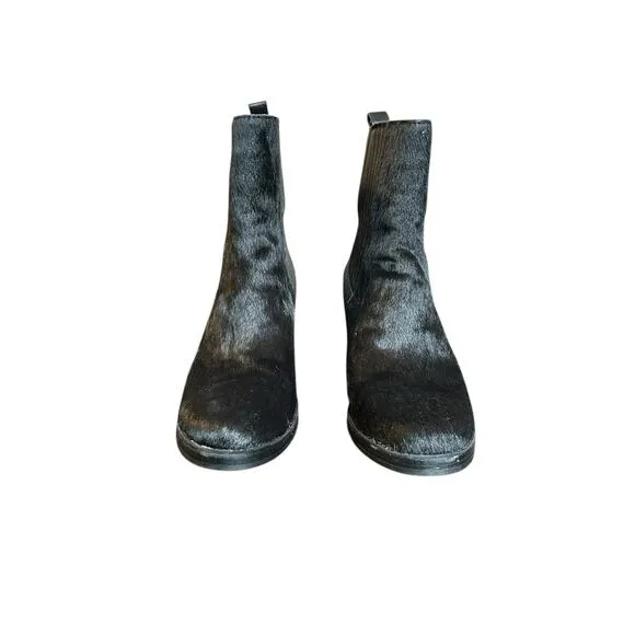 UGG Camden Exotic Black Heeled Booties sz 8 Faux Cow Hide Furry Boots High Heel